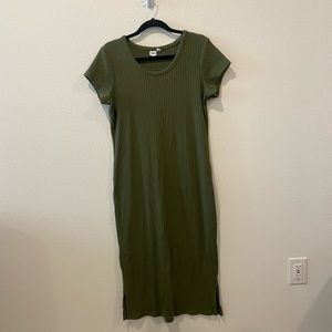 Gap Green Ribbed Cotton Blend Midi Dress
